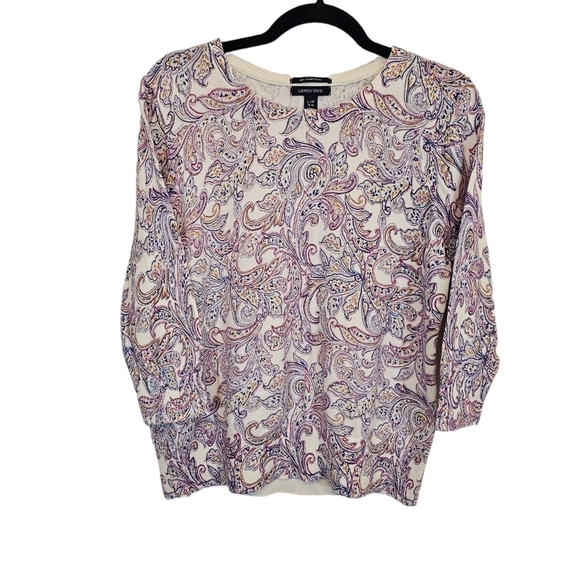 Land's End LP 100% Cotton Paisley 3/4 Sleeve Top - Picture 1 of 7